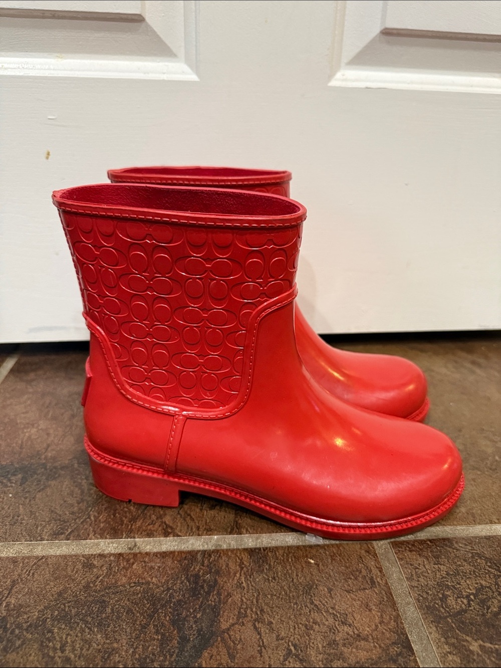 Coach Signature Short Rain Boots Red C16179 - Picture 2 of 12